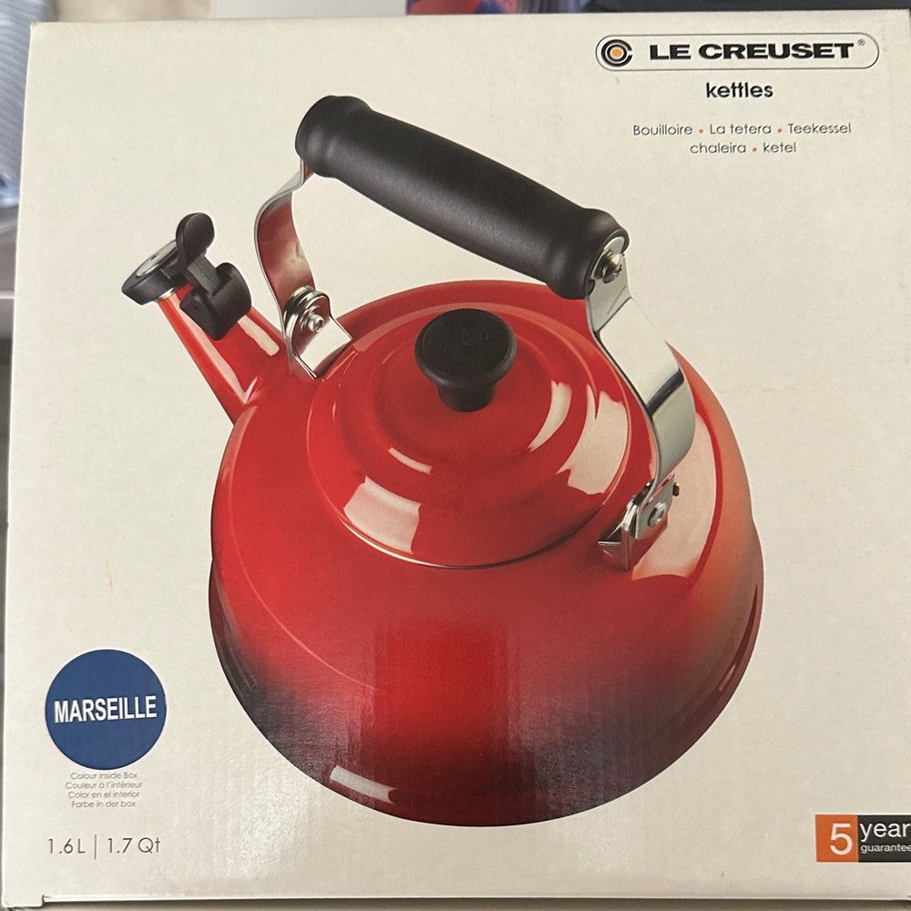 Le Creuset Marseille Red Tea Kettle with Black Handle